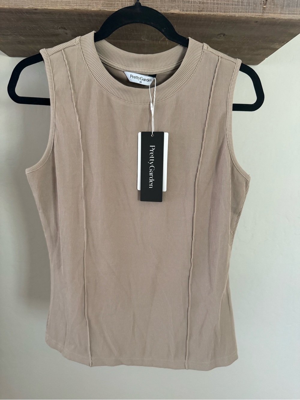 PrettyGarden Ribbed Sleeveless Tank Top in Taupe